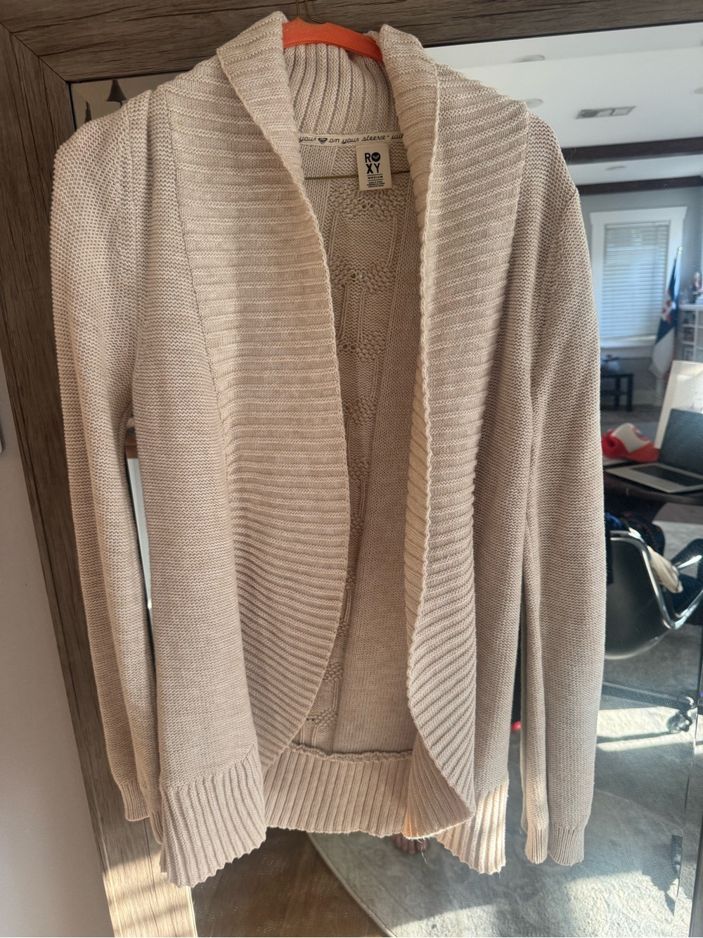 Roxy Women's Cream Shawl Collar Open Front Cardigan - Picture 2 of 5